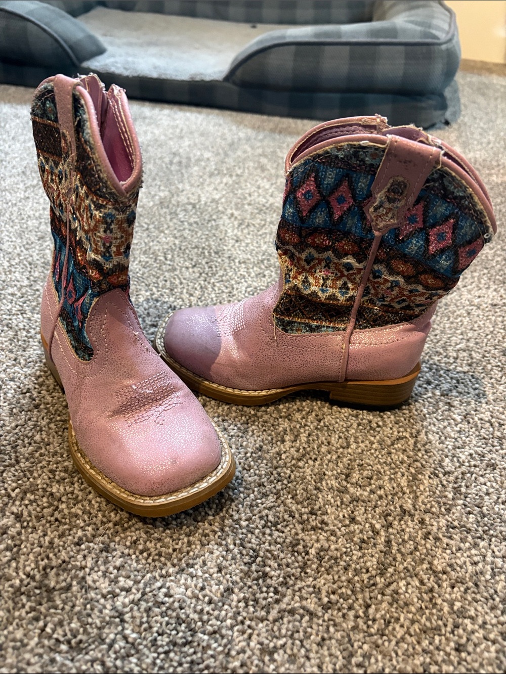 Roper Pink Glitter Kids Western Boots with Multi-Color Pattern